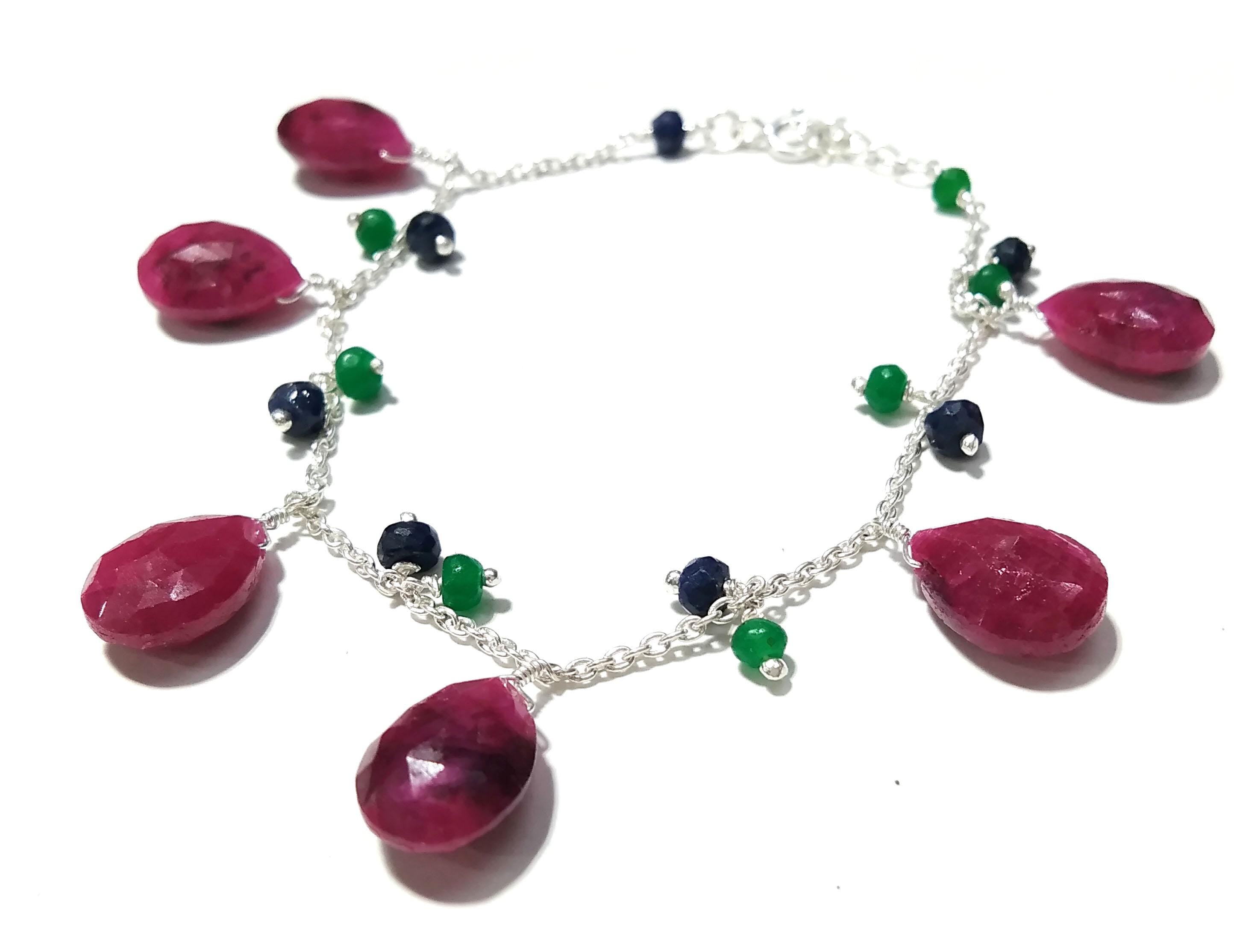Natural Red Ruby Bracelet, Gemstone Bracelet, 925 Sterling Silver Bracelet, Handmade Bracelet, Red Ruby Jewelry, Silver Jewelry Bracelet